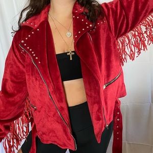 Missguided Fringe Velvet Jacket
